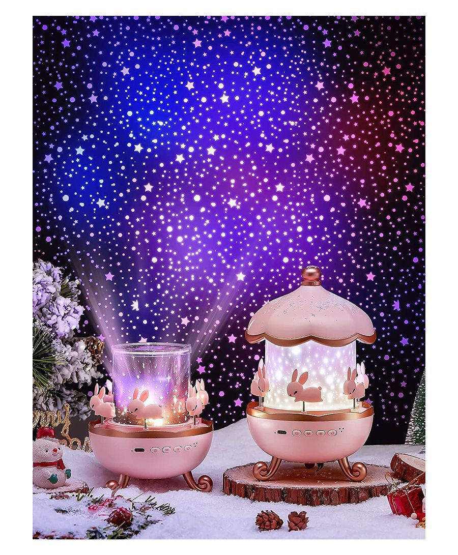BANG BANG: Plastic Bunny Night Light Cabin Projector Lamp 360° Rotatable LED for Kids Room Decor, for Girls Bedroom 6 Film Shade,Star Projector,USB Powered Birthday Gift for Kids