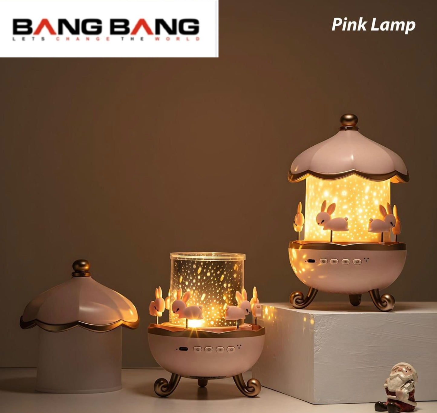 BANG BANG: Plastic Bunny Night Light Cabin Projector Lamp 360° Rotatable LED for Kids Room Decor, for Girls Bedroom 6 Film Shade,Star Projector,USB Powered Birthday Gift for Kids