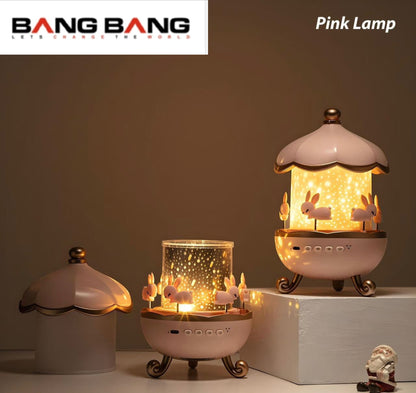 BANG BANG: Plastic Bunny Night Light Cabin Projector Lamp 360° Rotatable LED for Kids Room Decor, for Girls Bedroom 6 Film Shade,Star Projector,USB Powered Birthday Gift for Kids